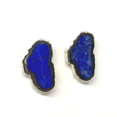 Sterling Silver Stud Earrings with 2 Lake Tahoe Shaped Lapis Gemstones.